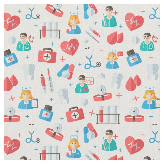 Nurse Doctor Medical Pattern Fabric (Close Up)