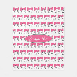 Nurse Doctor Pink Bow Stethoscope Fleece Blanket