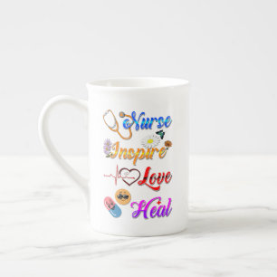 Nurse Drinkware Inspire Love Heal Med Therapist Bone China Mug