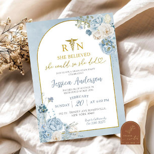 Nurse Dusty Blue Floral Graduation Invitation