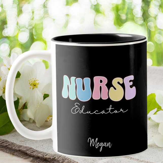 Nurse Educator Groovy Retro Nursing Teacher  Two-Tone Coffee Mug (Creator Uploaded)