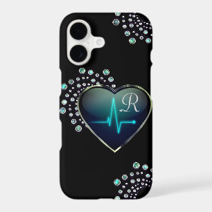 Nurse EKG heart and jewel black silver blue