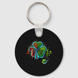 Nurse Ekg Stethoscope Irish Heartbeat Shamrock St Key Ring