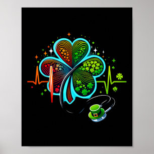 Nurse Ekg Stethoscope Irish Heartbeat Shamrock St Poster