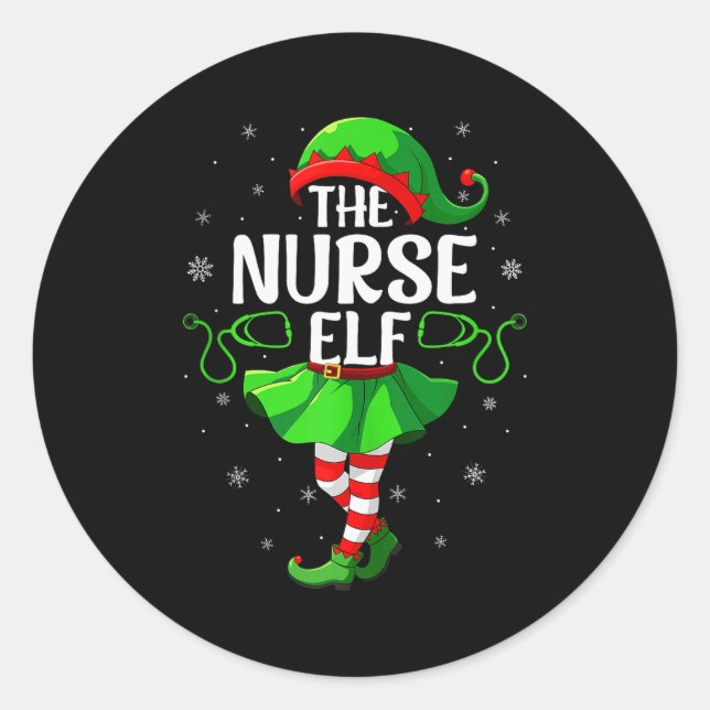 Nurse Elf Christmas Girls Women Elf Squad Xmas Fam Classic Round Sticker (Front)