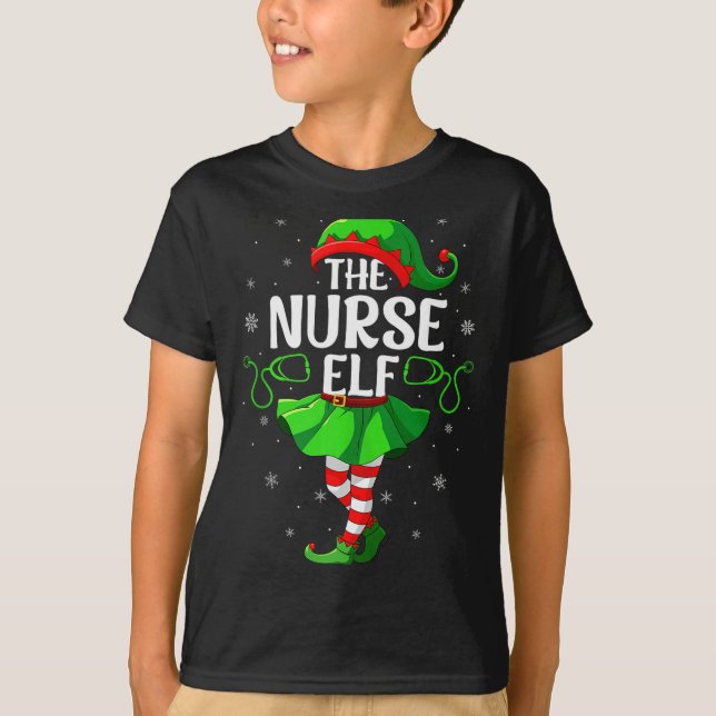 Nurse Elf Christmas Girls Women Elf Squad Xmas Fam T-Shirt (Front)