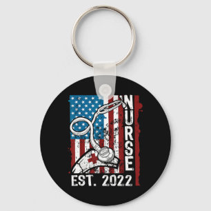 Nurse Est 2022 - Patriotic Nursing School RN USA Key Ring