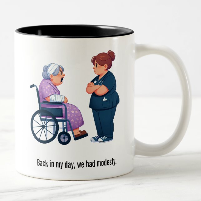 Nurse Face-Off With Feisty Granny Two-Tone Coffee Mug (Creator Uploaded)