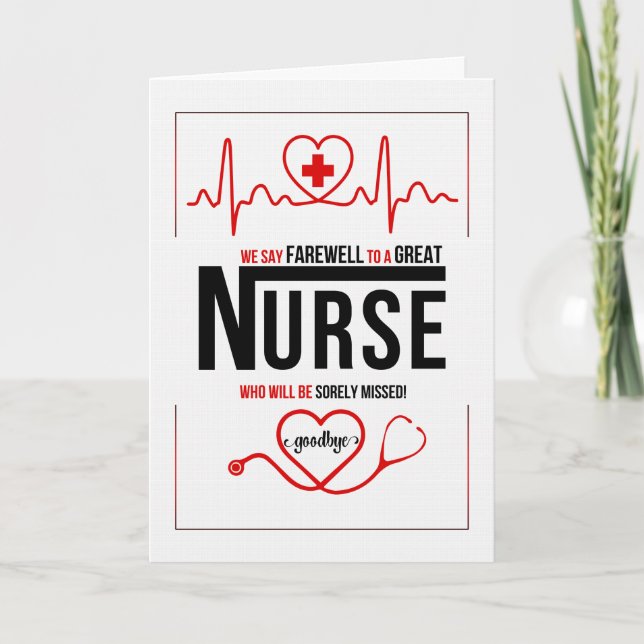 Nurse Farewell or Good Bye Red and White Card (Front)