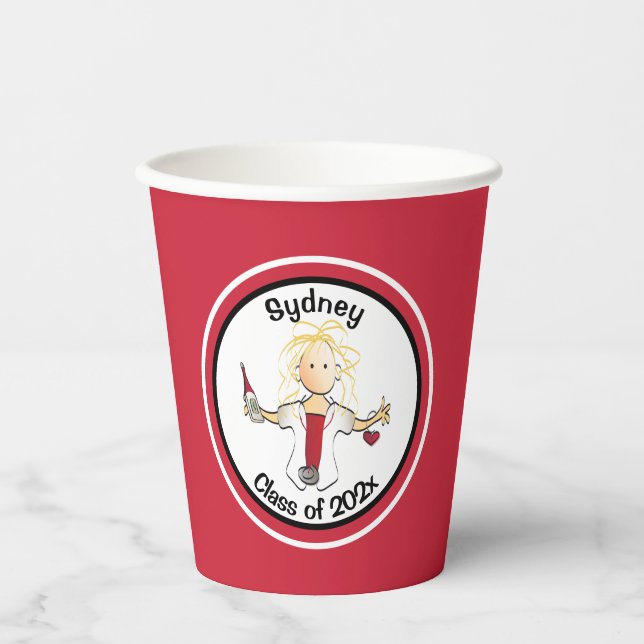 Nurse Female Cute Cartoon Red Black Graduation Paper Cups (Front)