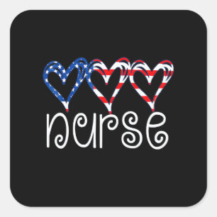 Nurse Flag Hearts Nurse 4th Of July Men Women Square Sticker