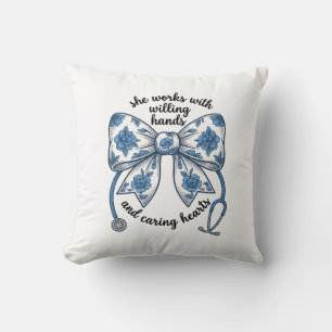 Nurse Floral Bow Stethoscope Vintage Engraving Des Cushion