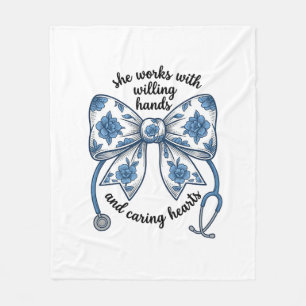 Nurse Floral Bow Stethoscope Vintage Engraving Des Fleece Blanket