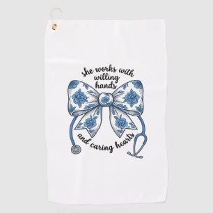 Nurse Floral Bow Stethoscope Vintage Engraving Des Golf Towel