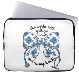 Nurse Floral Bow Stethoscope Vintage Engraving Des Laptop Sleeve