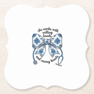 Nurse Floral Bow Stethoscope Vintage Engraving Des Paper Coaster