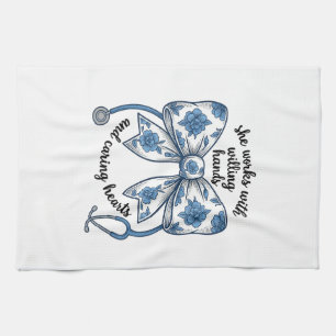 Nurse Floral Bow Stethoscope Vintage Engraving Des Tea Towel