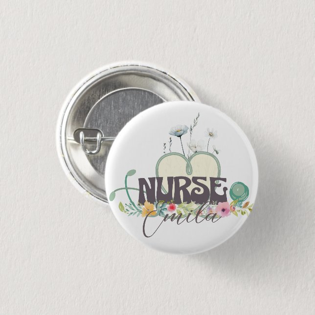 Nurse Floral Garden Your Name 3 Cm Round Badge (Front & Back)
