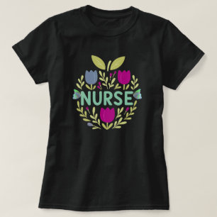 Nurse Floral Tulip Design T-Shirt