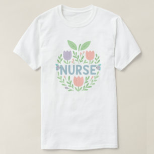 Nurse Floral Tulip Design T-Shirt