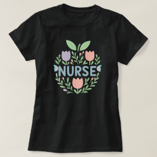 Nurse Floral Tulip Design T-Shirt