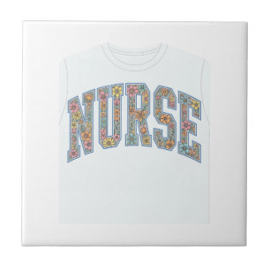 Nurse Floral Varsity Lettering Shirt Design_1 Ceramic Tile