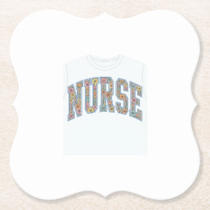 Nurse Floral Varsity Lettering Shirt Design_1 Paper Coaster