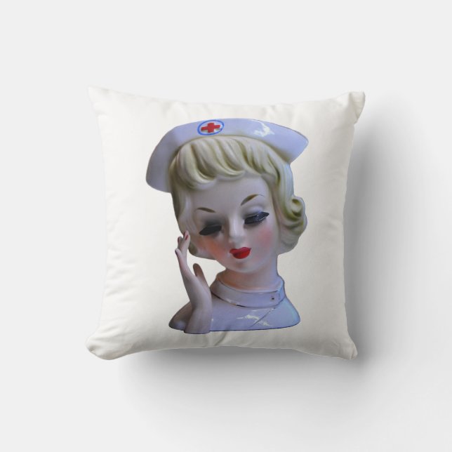 Nurse Front Line Hero Head Vase 1960s Cushion (Front)
