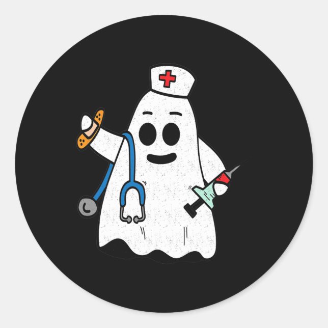 Nurse Ghost Scrub Cute Halloween Costume For Nurse Classic Round Sticker (Front)