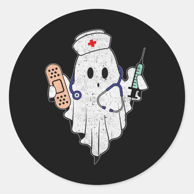 Nurse Ghost Scrub Top Halloween Costume For Nurses Classic Round Sticker (Front)