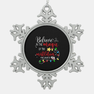 Nurse Gift Believe In The Magic Snowflake Pewter Christmas Ornament