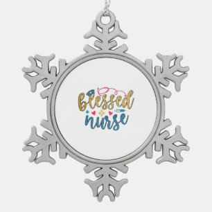 Nurse Gift Blessed Nurse Snowflake Pewter Christmas Ornament