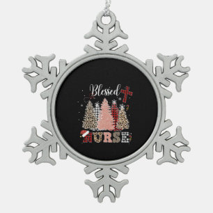 Nurse Gift Blessed Nurse Snowflake Pewter Christmas Ornament