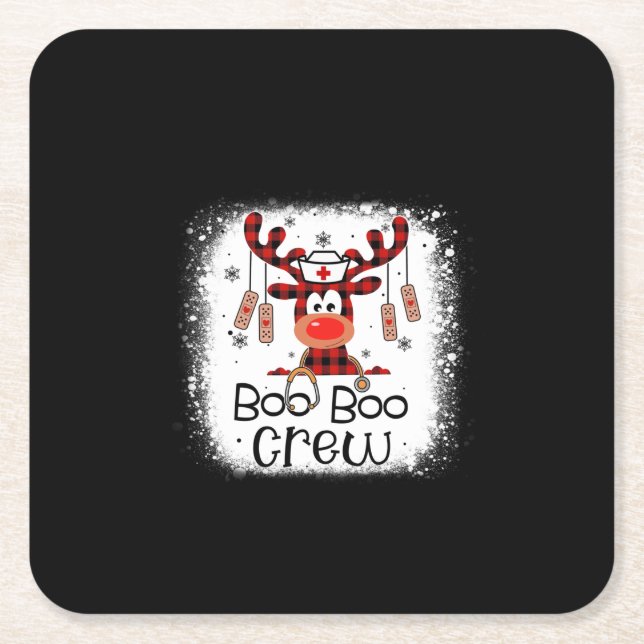 Nurse Gift Boo Boo Crew Square Paper Coaster (Front)
