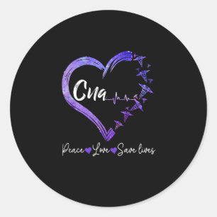 Nurse Gift Love CNA Peace Love Save Lives Classic Round Sticker