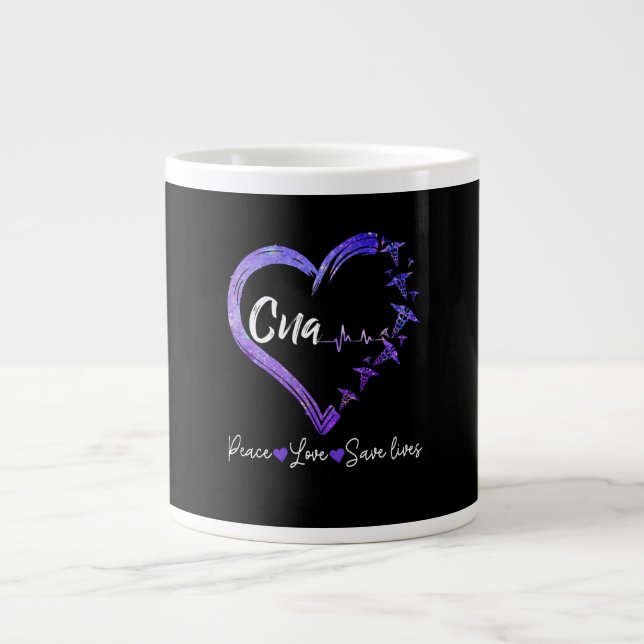 Nurse Gift | Love CNA Peace Love Save Lives Large Coffee Mug (Front)