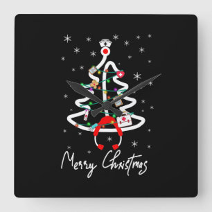 Nurse Gift   Merry Christmas Xmas Tree Nurse Square Wall Clock