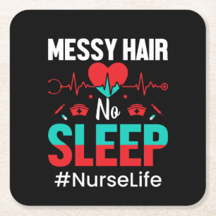 Nurse Gift Messy Hair Sleep Square Paper Coaster