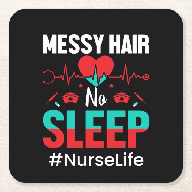 Nurse Gift Messy Hair Sleep Square Paper Coaster (Front)