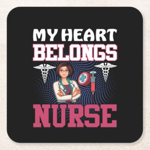 Nurse Gift My Heart Belongs Nurse Square Paper Coaster