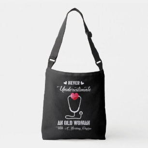 Nurse Gift Never Underestimate Old Woman Nursing Crossbody Bag