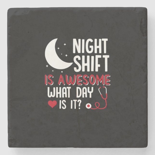 Nurse Gift | Night Shift Is Awesome Stone Coaster (Front)