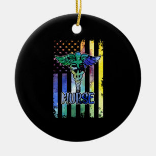 Nurse Gift   Nurse American Flag Ceramic Ornament