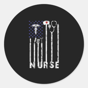 Nurse Gift   Nurse American Flag Nurse Lover Classic Round Sticker