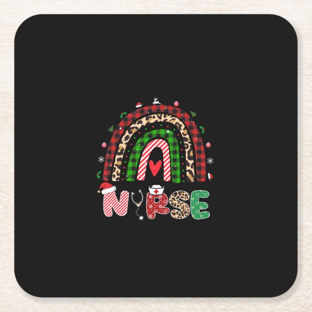 Nurse Gift Nurse Rainbow Square Paper Coaster (Front)
