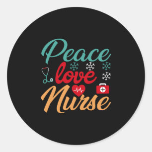 Nurse Gift Peace Love Nurse Classic Round Sticker