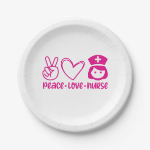 Nurse Gift Peace Love Nurse Paper Plate