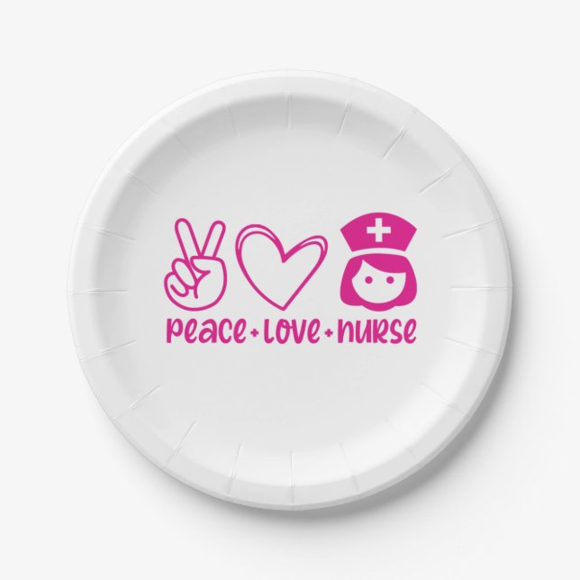 Nurse Gift Peace Love Nurse Paper Plate (Front)
