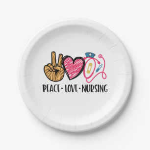 Nurse Gift Peace Love Nursing Paper Plate