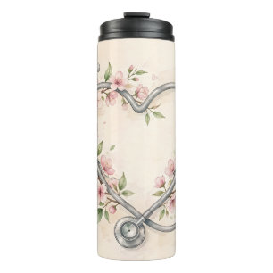 Nurse Gift Stethoscope Heart Watercolor Thank You Thermal Tumbler